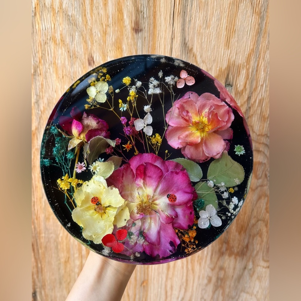 Real Dried Flower Resin Block Used as Decoration, Coaster, Base